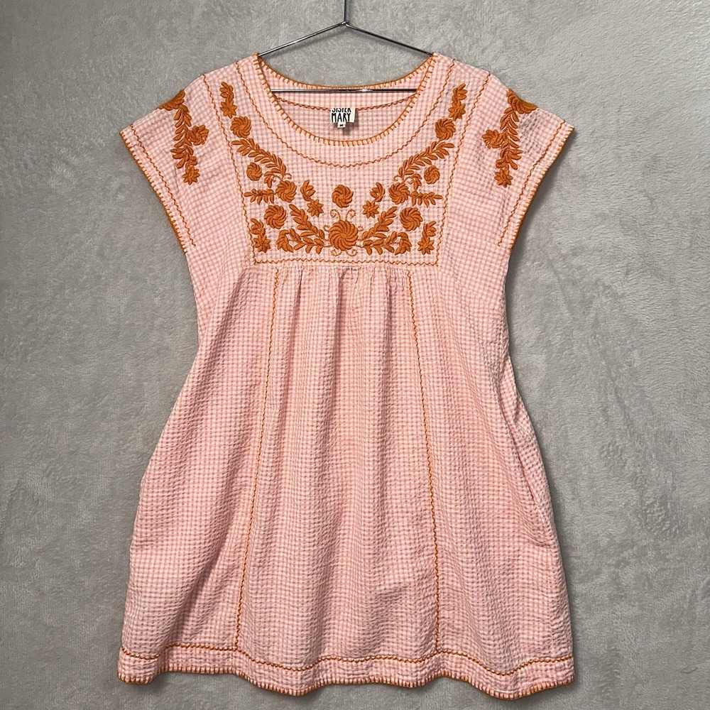 Sister Mary Gingham Dress Orange Pink White Country Cottage Core Women's Medium